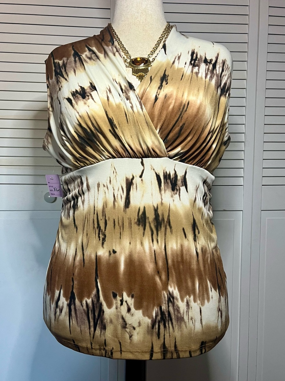 JKLA California Brown and Cream Tie-Dye Surplice Blouse